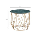 Green Marble Round Top Side Table with Sleek Cage Style Gold Metal Frame