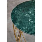 Green Marble Round Top Side Table with Sleek Cage Style Gold Metal Frame