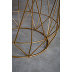 Green Marble Round Top Side Table with Sleek Cage Style Gold Metal Frame