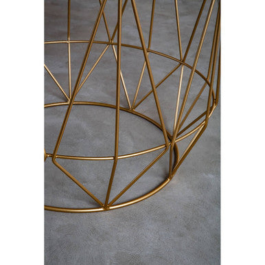 Green Marble Round Top Side Table with Sleek Cage Style Gold Metal Frame