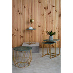Green Marble Round Top Side Table with Sleek Cage Style Gold Metal Frame