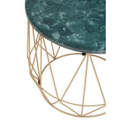 Green Marble Round Top Side Table with Sleek Cage Style Gold Metal Frame