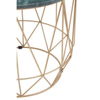 Green Marble Round Top Side Table with Sleek Cage Style Gold Metal Frame