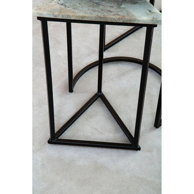 Marble Top Nest of 3 Tables with Black Metal Bases in Assorted Tones and Shapes