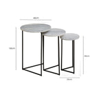 Nest of 3 White Marble Top Side Tables with Black Metal Triangular Bases