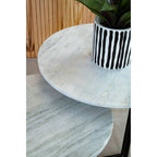 Nest of 3 White Marble Top Side Tables with Black Metal Triangular Bases