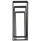Nest of 3 Black Side Tables with Metal Base and Black Tops