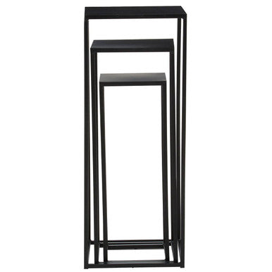 Nest of 3 Black Side Tables with Metal Base and Black Tops