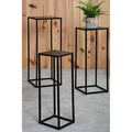 Nest of 3 Black Side Tables with Metal Base and Black Tops