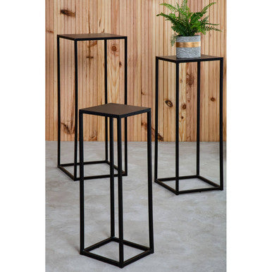 Nest of 3 Black Side Tables with Metal Base and Black Tops