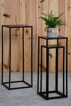 Nest of 3 Black Side Tables with Metal Base and Black Tops