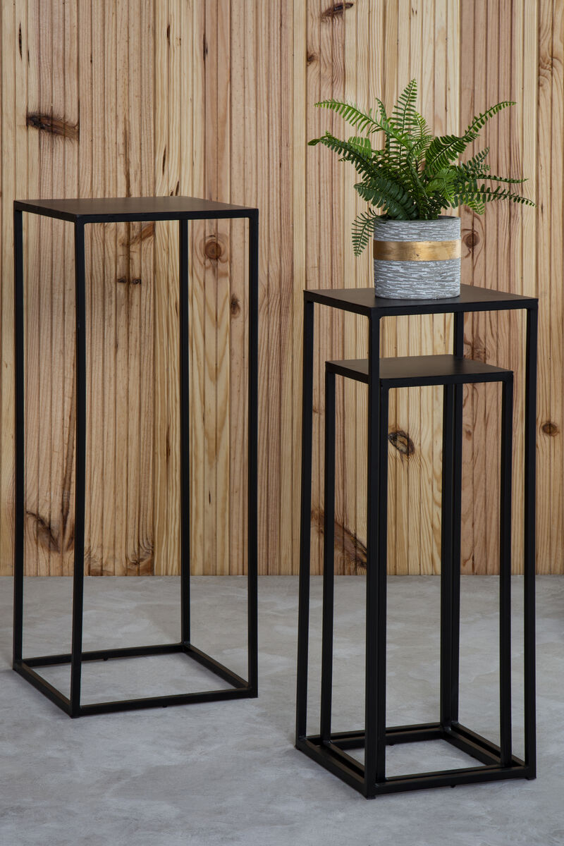 Nest of 3 Black Side Tables with Metal Base and Black Tops