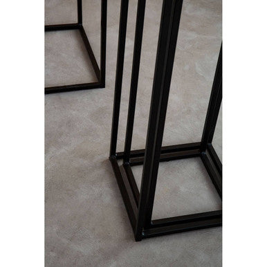 Nest of 3 Black Side Tables with Metal Base and Black Tops