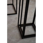 Nest of 3 Black Side Tables with Metal Base and Black Tops