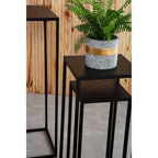 Nest of 3 Black Side Tables with Metal Base and Black Tops