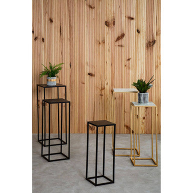 Nest of 3 Black Side Tables with Metal Base and Black Tops