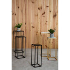 Nest of 3 Black Side Tables with Metal Base and Black Tops