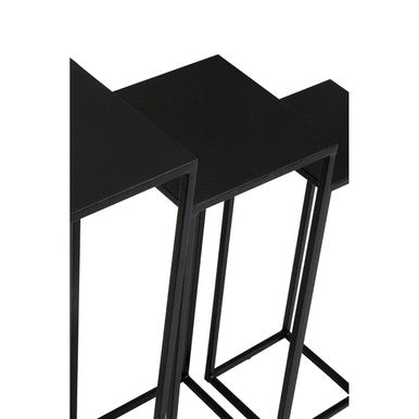 Nest of 3 Black Side Tables with Metal Base and Black Tops