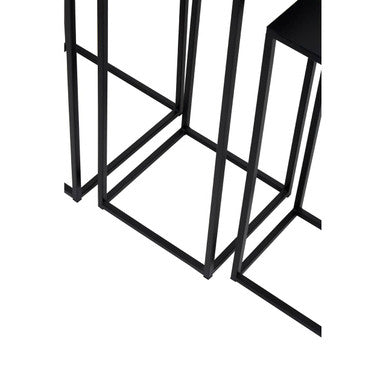 Nest of 3 Black Side Tables with Metal Base and Black Tops