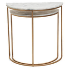 Nest of 2 White Marble Top Semicircular Side Tables with Gold Metal Open Frames