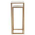 Nest of 2 White Marble Square Top Side Tables with Gold Metal Frame