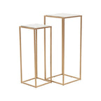 Nest of 2 White Marble Square Top Side Tables with Gold Metal Frame