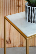Nest of 2 White Marble Square Top Side Tables with Gold Metal Frame