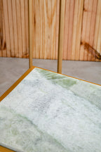 Nest of 2 White Marble Square Top Side Tables with Gold Metal Frame