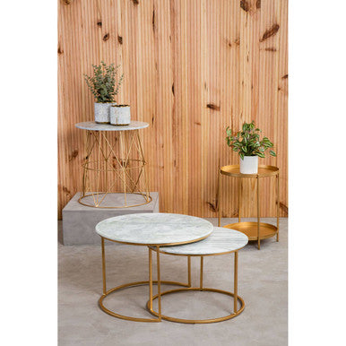 Gold Two-Tier Marble Top Side Table