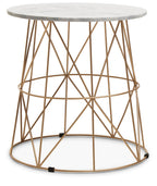 White Marble Top Round Side Table with Gold Cage Metal Frame
