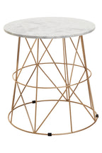 White Marble Top Round Side Table with Gold Cage Metal Frame