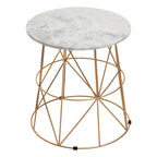 White Marble Top Round Side Table with Gold Cage Metal Frame