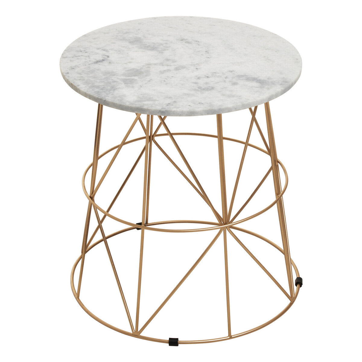 White Marble Top Round Side Table with Gold Cage Metal Frame