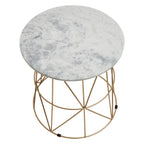 White Marble Top Round Side Table with Gold Cage Metal Frame