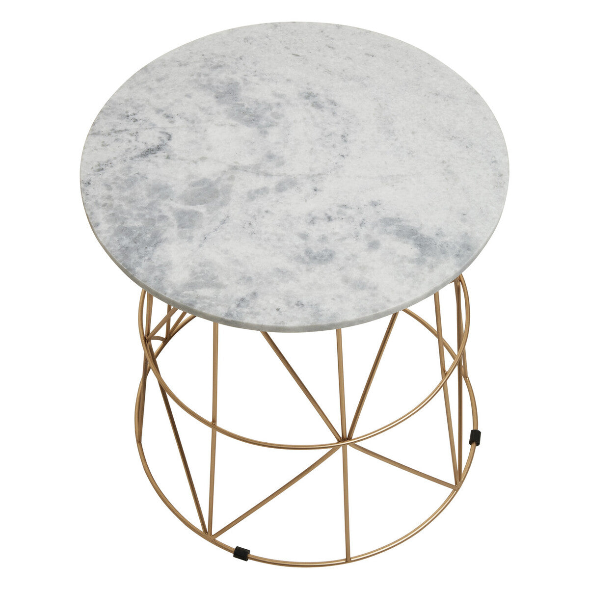 White Marble Top Round Side Table with Gold Cage Metal Frame