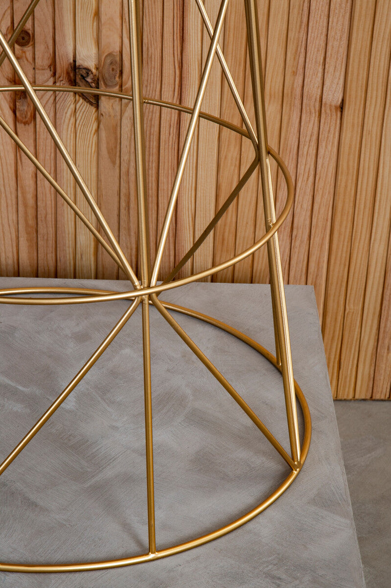 White Marble Top Round Side Table with Gold Cage Metal Frame