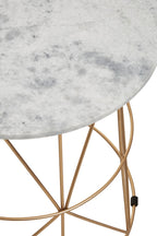 White Marble Top Round Side Table with Gold Cage Metal Frame