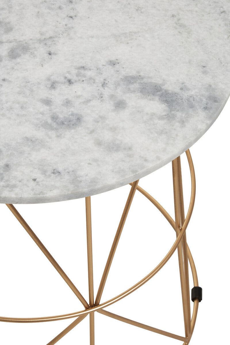 White Marble Top Round Side Table with Gold Cage Metal Frame