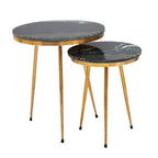 Green Marble and Gold Finish Set of 2 Side Tables