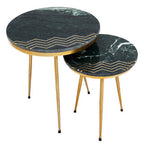 Green Marble and Gold Finish Set of 2 Side Tables
