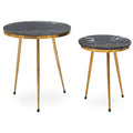 Green Marble and Gold Finish Set of 2 Side Tables