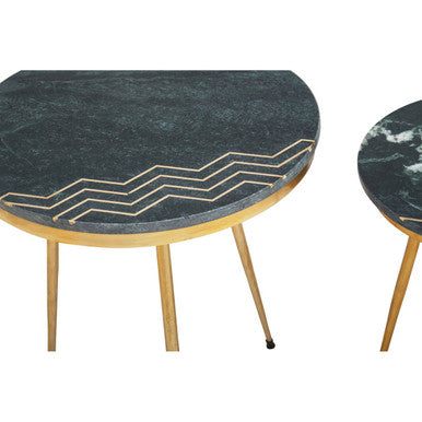 Green Marble and Gold Finish Set of 2 Side Tables