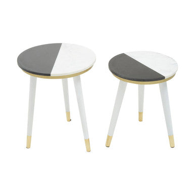 Black and White Marble Set of 2 Side Tables