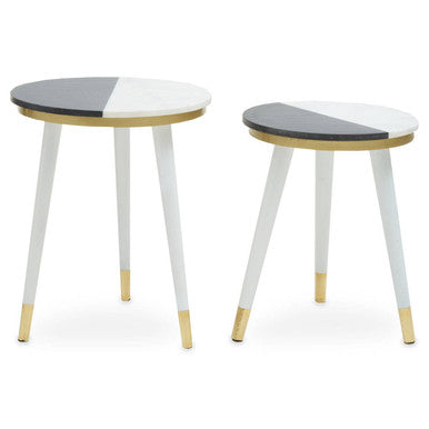 Black and White Marble Set of 2 Side Tables