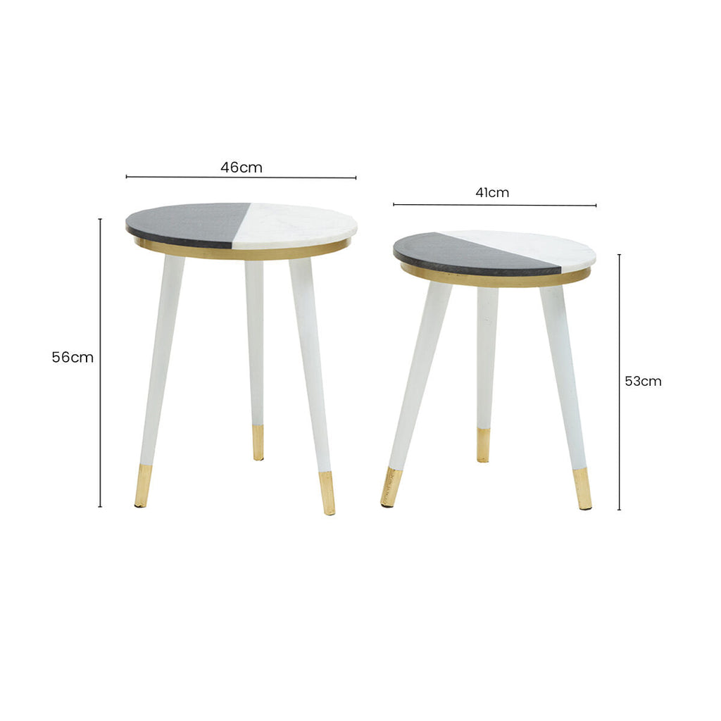 Black and White Marble Set of 2 Side Tables
