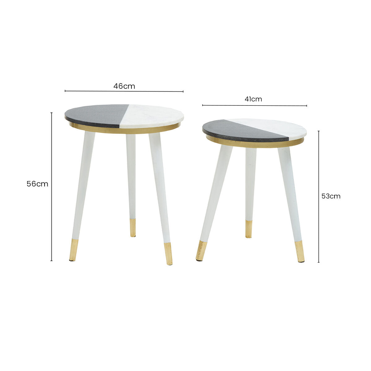 Black and White Marble Set of 2 Side Tables
