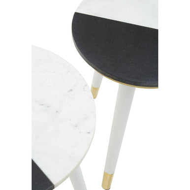 Black and White Marble Set of 2 Side Tables