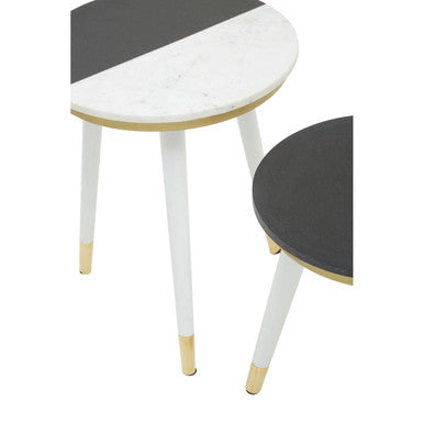 Black and White Marble Set of 2 Side Tables