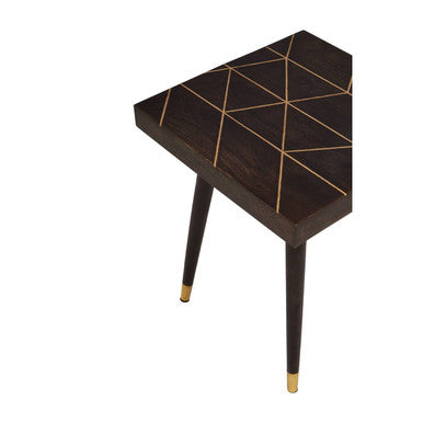 Dark Brown Mango Wood Square Side Table with Gold Tip Legs