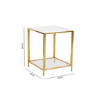 Glass Top Side Table with White Terrazzo Effect Shelf and Gold Metal Frame